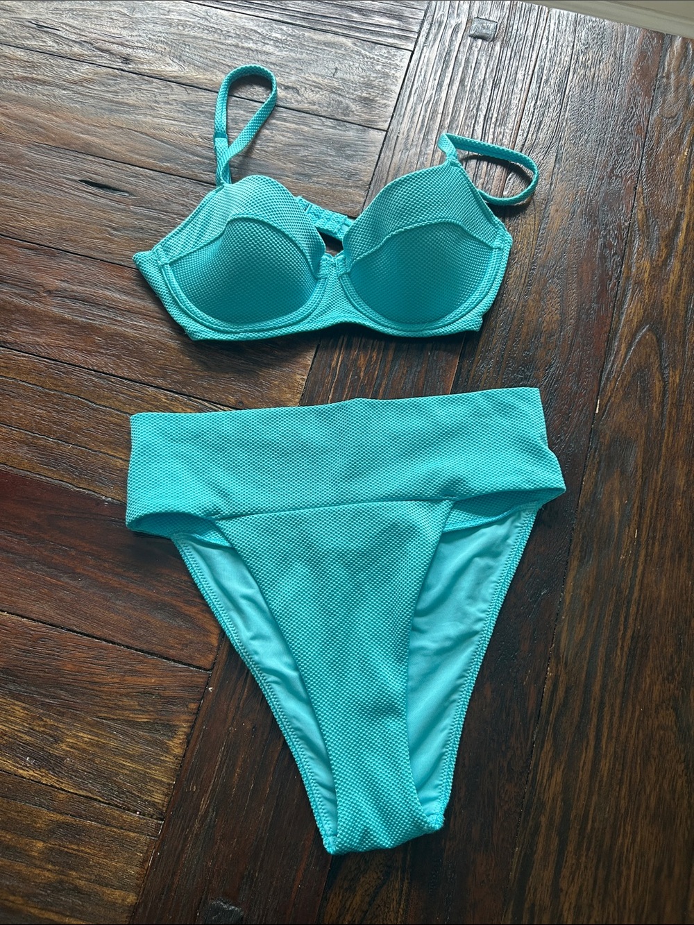 aerie Turquoise Textured High-Waist Bikini Set